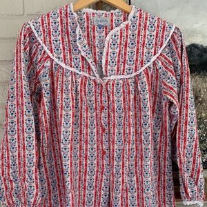 Lanz of Salzburg Foral Striped Long Sleeve Nightgown